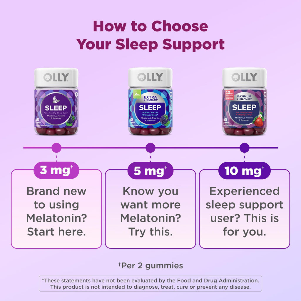 OLLY Sleep Gummy, Sleep Support Supplement,* 3 mg Melatonin, L-Theanine, Chamomile and Lemon Balm Extracts, Blackberry Zen Flavor, 35 Day Supply - 70 Count