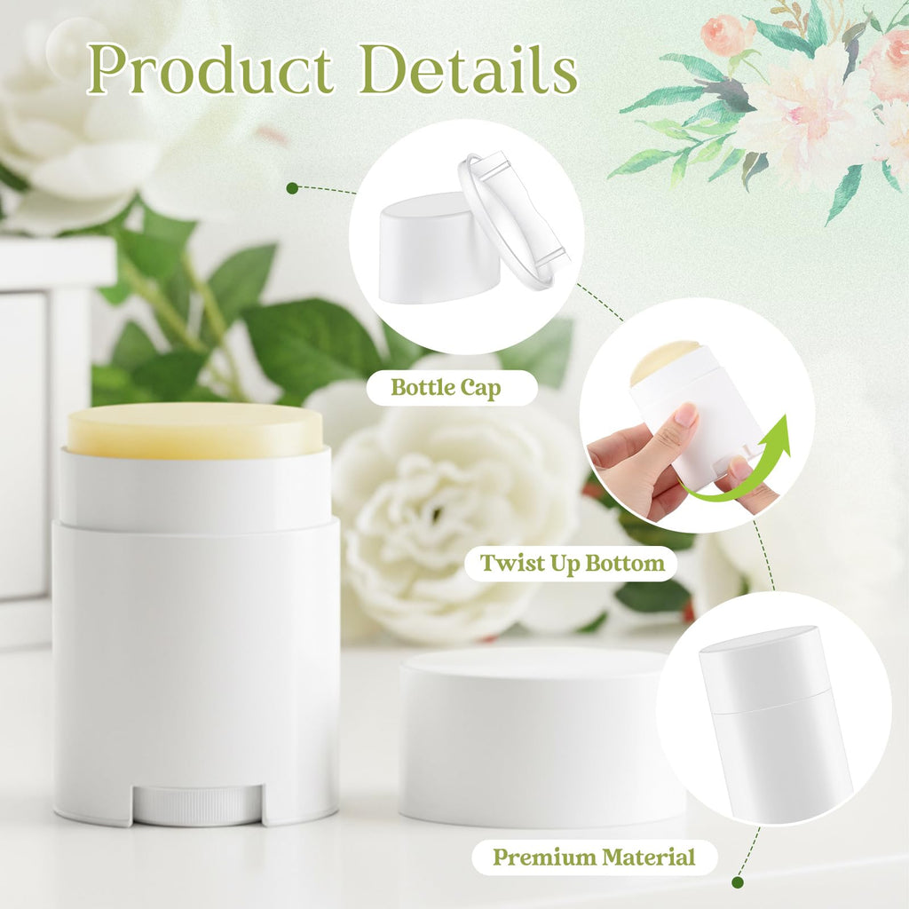 Teenyyou 30 Pack Empty Deodorant Containers, Bottom Filling, Plastic Oval Refillable Deodorant Containers Twist up Oval Lip Balm Tube for DIY Deodorants Lipstick Crayon Lotion(30ml/1oz,White)