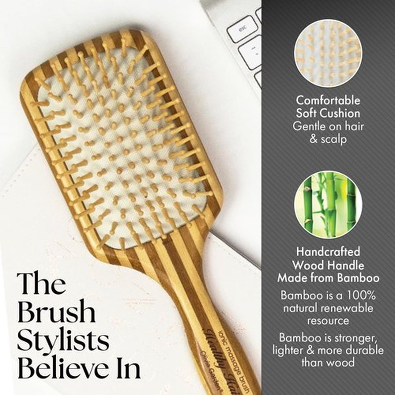 Olivia Garden Eco-Friendly Bamboo Ionic Massage Hair Brush - Large Paddle Design for Healthy Hair