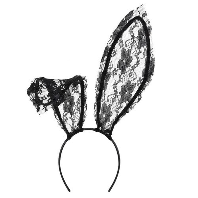 Huachi Bunny Ears Headband Black Lace Bunny Costume Sexy Bunny Ear for Women Party Cosplay Halloween Hair Accessories