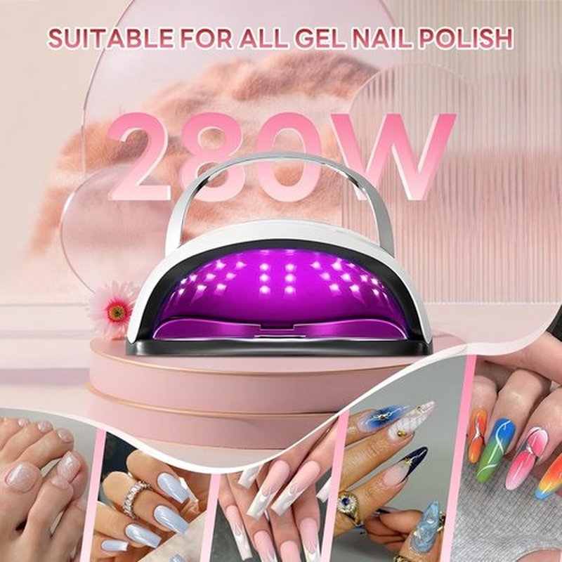 280W UV LED Nail Lamp, Nail Dryer for Gel Polish with 66pcs Lamp Beads and Automatic Sensor 4 Timer Setting Professional Nail Art Tools
