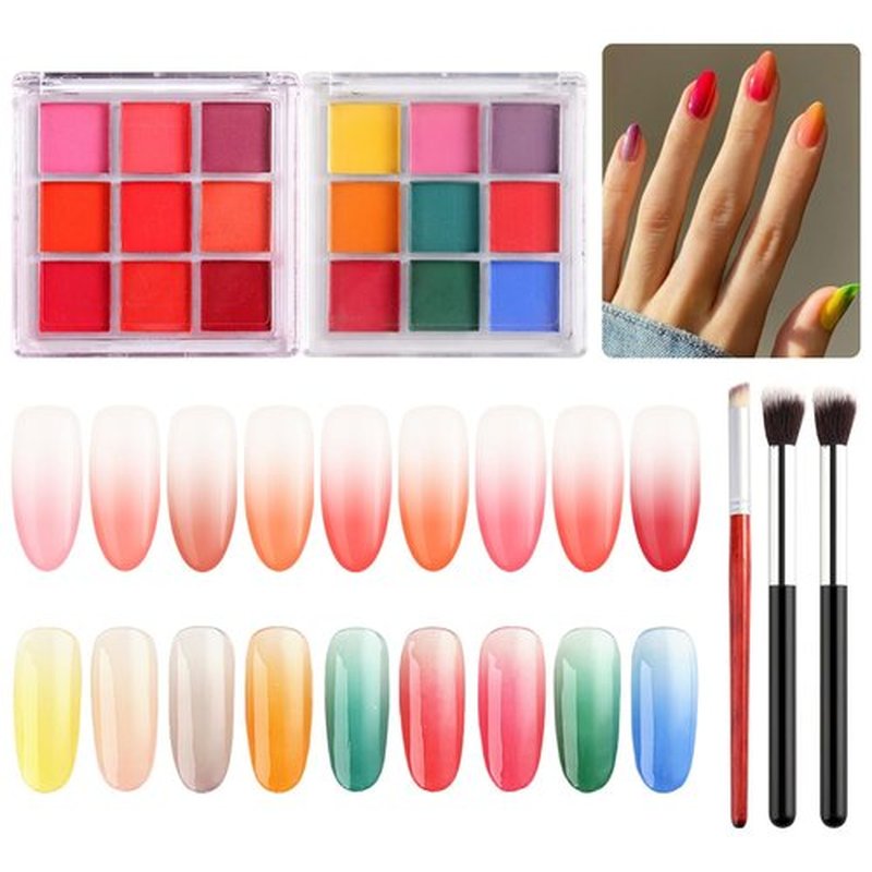 SUTOKAKA 2 Pack Ombre Nail Pigment Powder Set Mixed Color Solid Gradient Nail Powder Palette Nail Glitter Rub on Dust for Nail Art Design Manicure Accessories