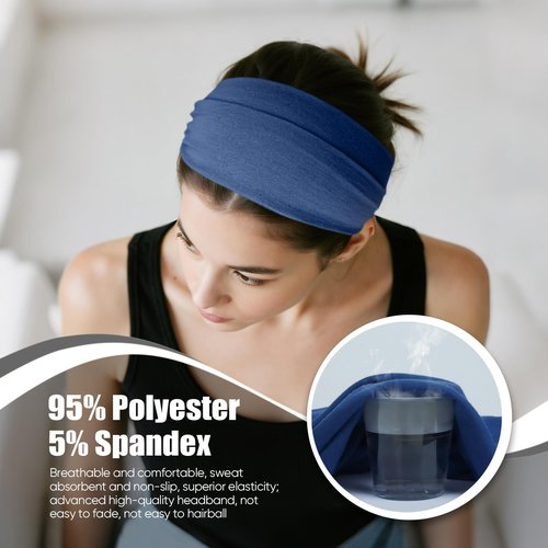 HSEM Headbands for Women, Non Silp Wide Hair Bands, Elastic Thick Head Bands, Stretchy Soft Sports Sweat Bands for Spa Workout Running Gym, Twist Knotted Cotton Cloth Turban Hair Accessories 6Pcs