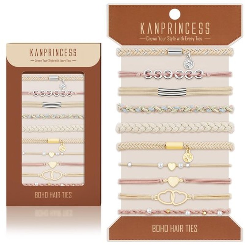 KANPRINCESS Hair Tie Bracelet, 10 Pcs Boho Hair Ties For Girls and Women, Elastic Hair Ties, Hair Bands For Ponytails, Ponytail Holder For Daily Life, Sport, Cooking, Working (Set 13)