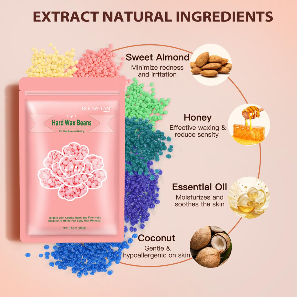 Bouvetan Hard Wax Beads 2.2 lbs, 10 Pack Variety Wax Beans for Hair Removal, Sensitive Skin, Ideal for Face, Eyebrows, Bikini, Underarms, Legs, Brazilian Waxing and Full Body