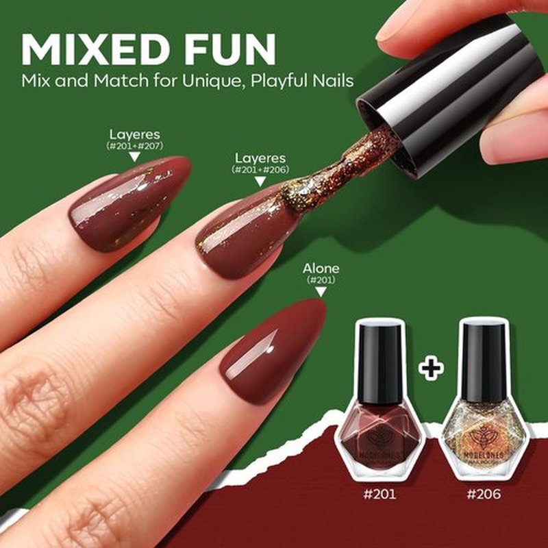 modelones Christmas Nail Polish Set 6 Colors, Red Green Pink Orange Glitter Quick Dry Mini Nail Lacquer Kit DIY Nail Art Manicure Gift for Women Girls ﻿
