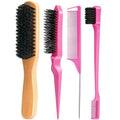 Boar Bristle Hair Brush - Smooth Flyaways & Frizz Control for Sleek Styles | Comb & Teasing Brush for All Ages