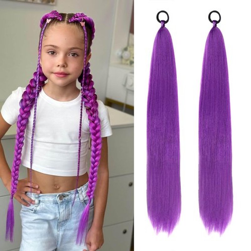Braid Ponytail Hair Extensions with Elastic Tie,2 Pcs Straight Braid Hair Extension Rave Hair Natural Soft Hairpieces Synthetic Ponytail Extension 26 Inch(A35)