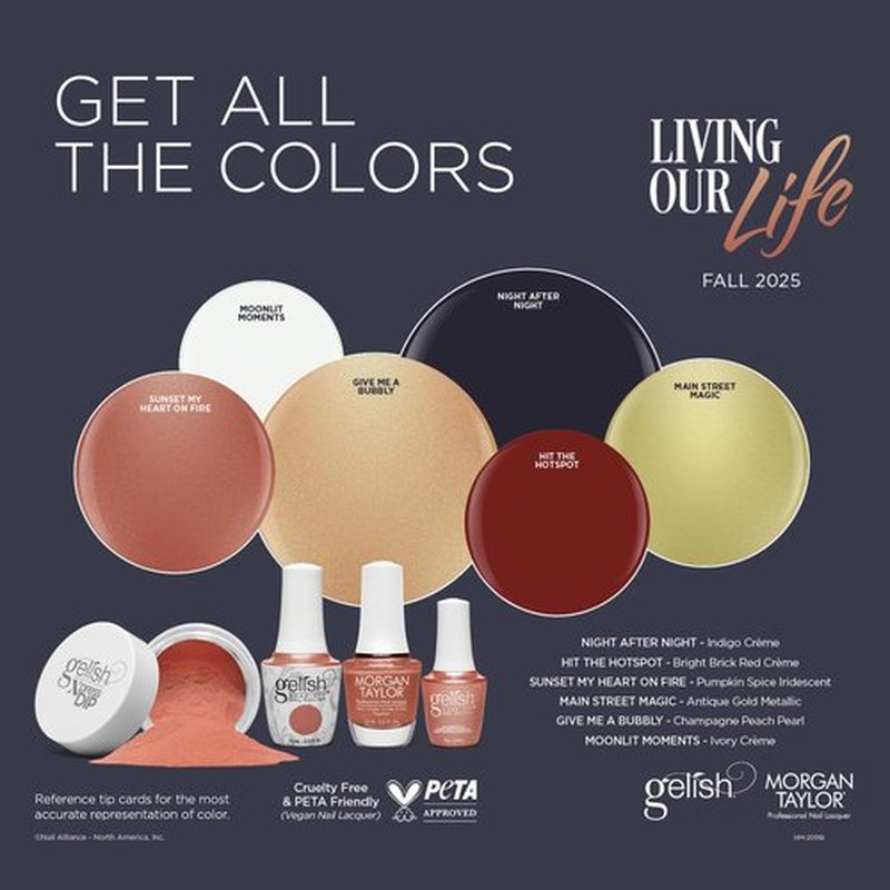 Gelish Fall Collection Living Our Life - TPO-Free Long-Lasting Soak Off Gel Nail Polish, Vibrant Color, High Shine, Chip-Resistant Formula, Professional Quality (Night After Night)