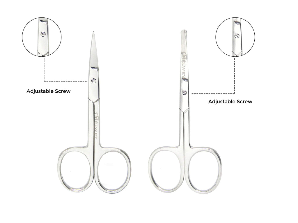 MELWEY Pack of 2 Rounded & Curved Blunt Tip Scissors, Eyebrow & Baby Nail
