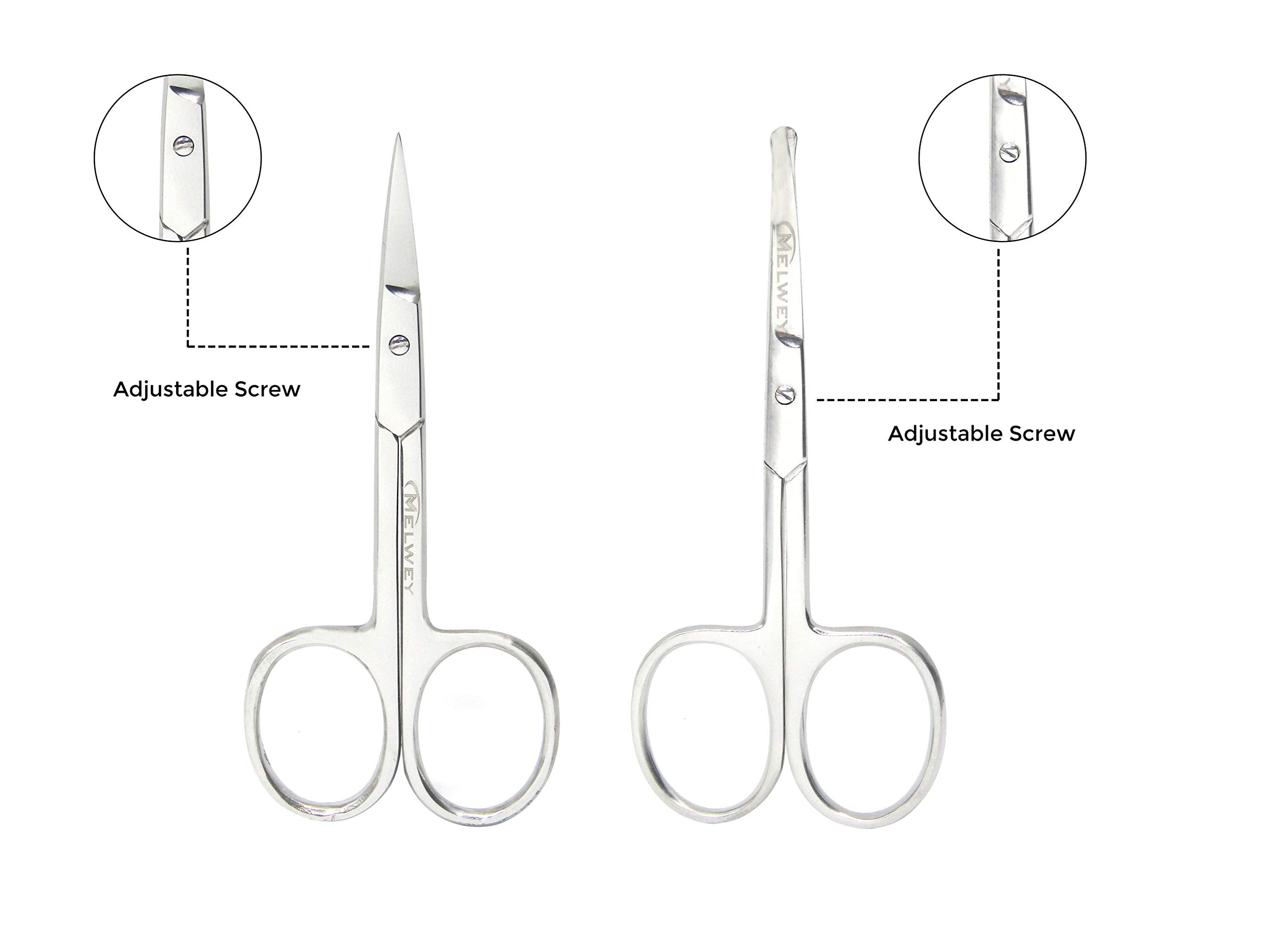 MELWEY Pack of 2 Rounded & Curved Blunt Tip Scissors, Eyebrow & Baby Nail