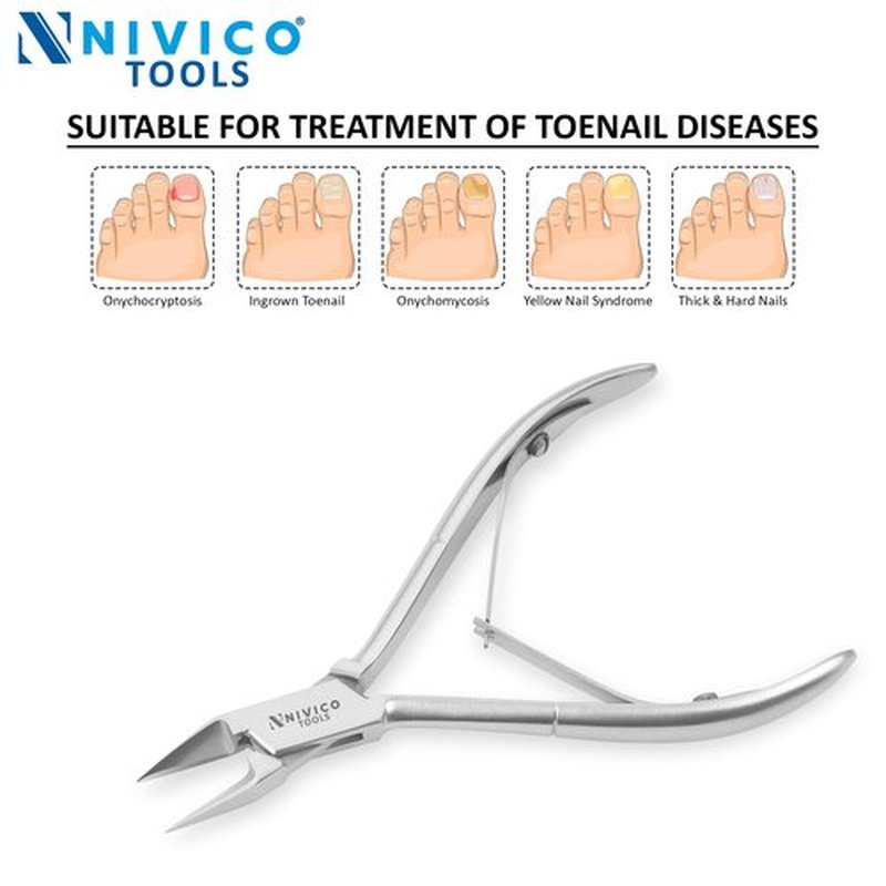 NIVICO Nail Cutter Corner Nipper Ingrown Toenail Trimmer 5" - 13cm Double Leaf Wire Spring, Podiatry Stainless Steel Nail Nippers, Professional Nail Cutter for Thick Toenails for Seniors