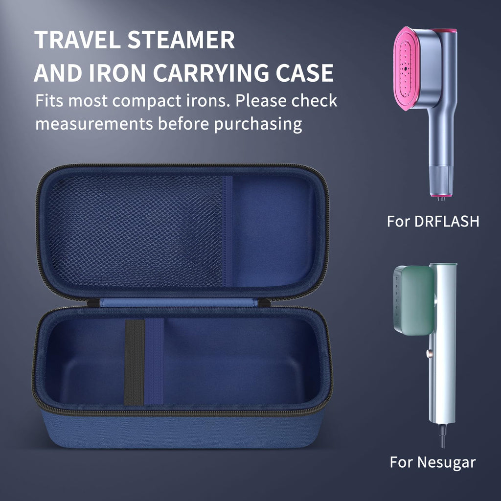GWCASE Travel Steamer and Iron Carrying Case, Fits for DRFLASH/for Nesugar and Most Portable 2-in-1 Models Up to 10"x4"x2.75", Mesh Pocket for Accessories, Home & Travel Use (Blue-Case Only)