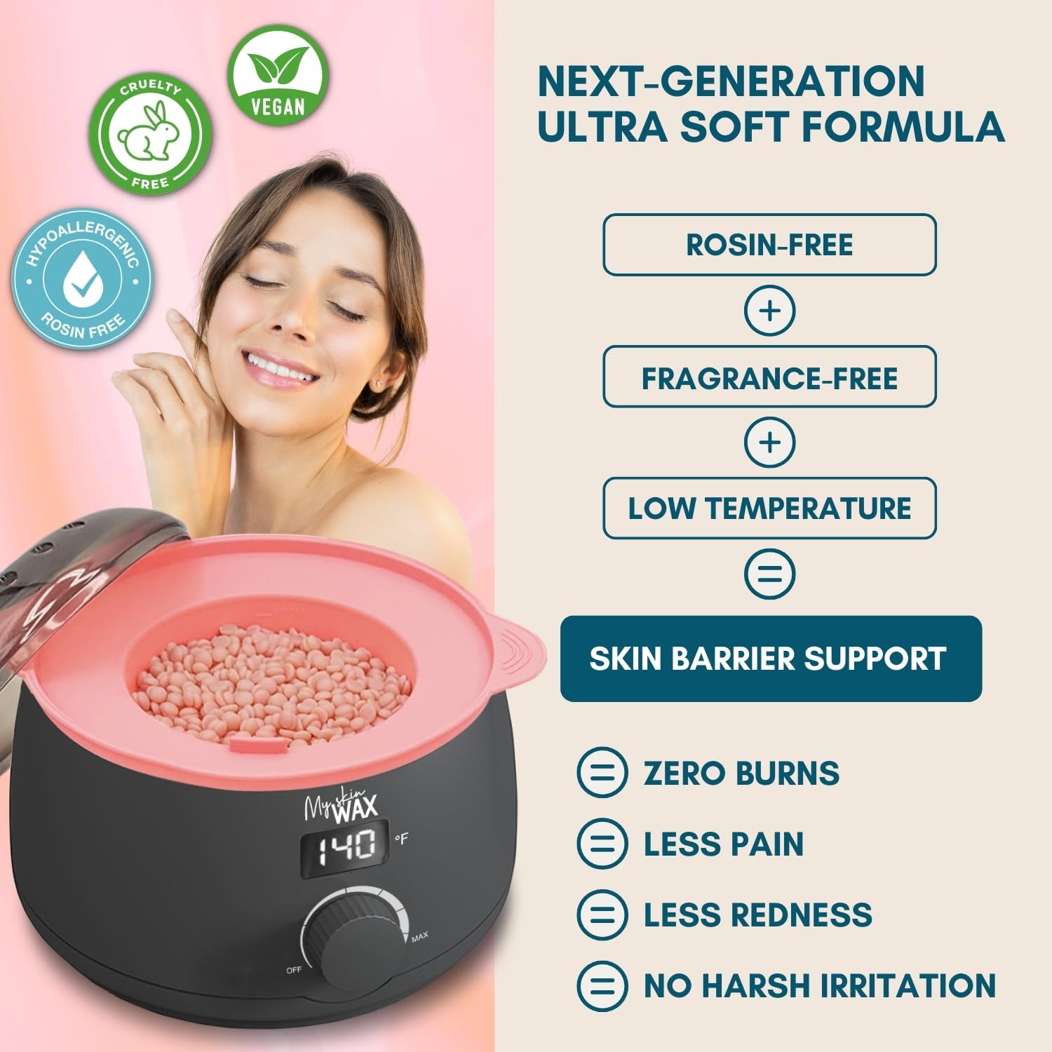 My Skin WAX - Stripless Wax beads 1.75 lbs, Hypoallergenic, Special for Sensitive Skin, Face and Body, Coarse Hair, Men, Women, Bikini, Brazilian, Rose