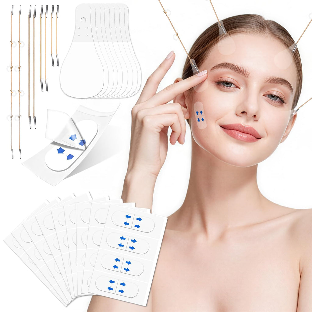 Dexspoeny 168 Pcs Face Lift Tape Invisible with String, Instant Face Lifting, Waterproof V-Shaped Facelift Lift Tapes for Sagging Skin, Double Chin, Wrinkles, Jawline, Eyes Women Beauty Makeup
