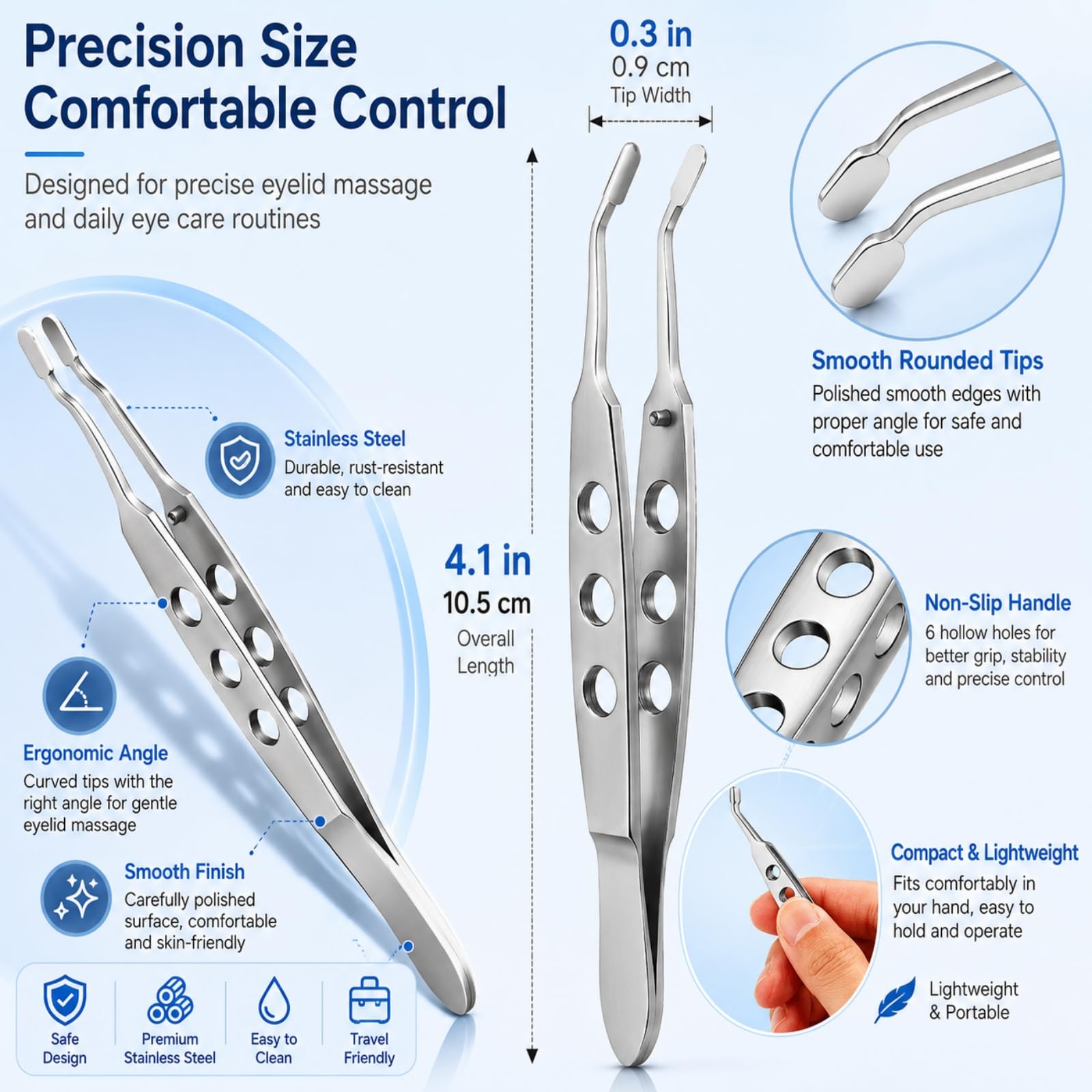 Meibomian Gland Massage Forceps Expressor Forceps Eyelid Massage Tweezers Meibomian Gland Tweezers Massage Tool Tweezers Clips Pliers Tool Remover Short Hair Stainless Steel Miss