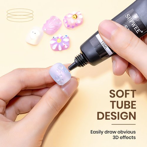 SUPWEE 3D Nail Art Gel, Korean 3d Tube Nail Gel Sculpting Gels for Nail Art Soft Tube DIY Carving Drawing Line Painting Gels Clear and Milky White