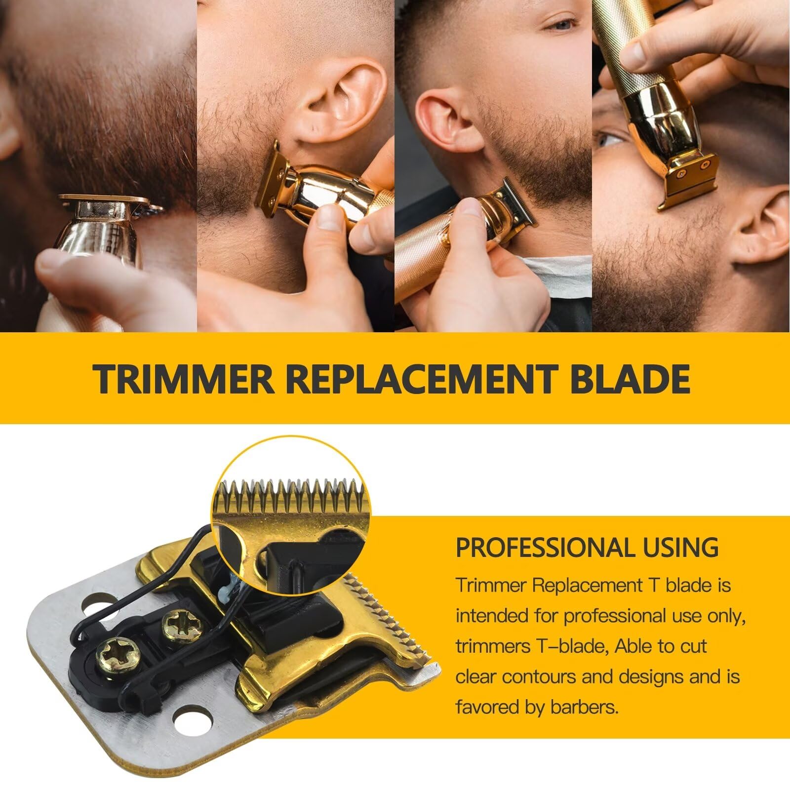 JRSHOME Trimmer Replacement T Blade Set Ceramic Blade Carbon Steel Blade Set for Andis Slimline Pro Li Hair Trimmer D7#32655 D8#32400 (Gold)