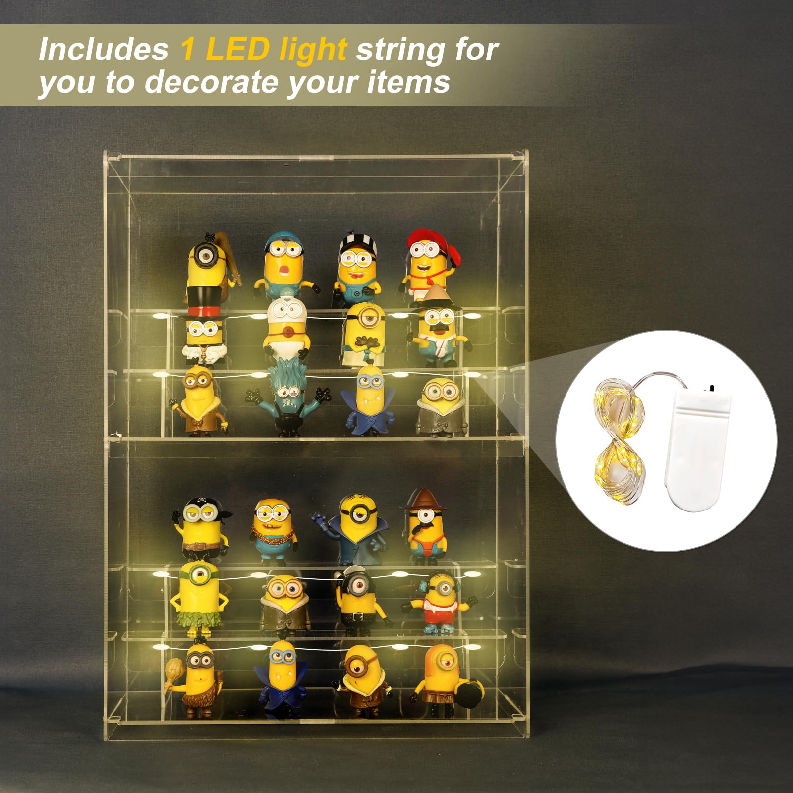 Nynelly 2 Tier Acrylic Display Case for Collectibles, Clear Display Boxes with Shelves and Door, Assemble Countertop Minifigure Showcase for Action Figures,Funko Pop, Toys,12“Lx6.9 Wx16.7 H