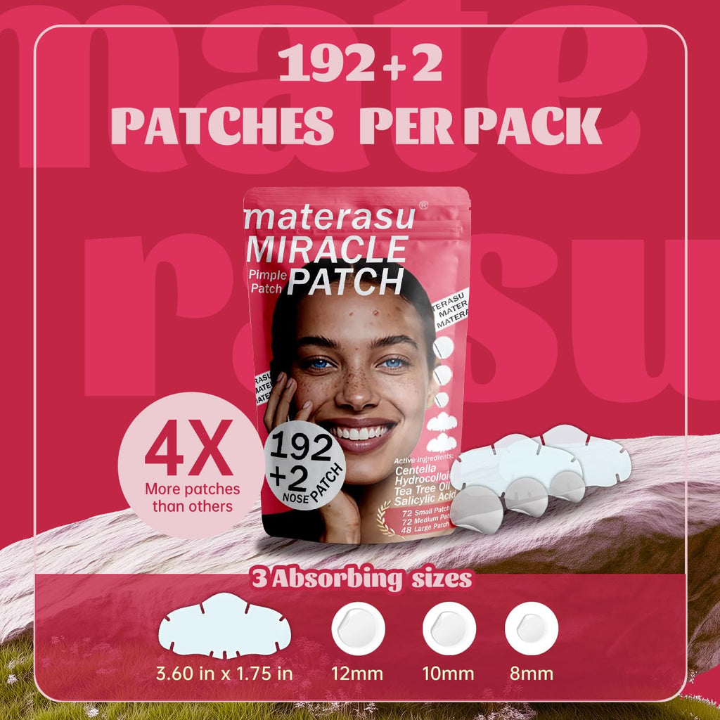 Pimple Patches for Face/Nose,3 Size 192 Counts/2 pc for Nose Hydrocolloid Acne Patches for Covering Zits and Blemishes,Spot Stickers with Salicylic Acid,Tea Tree Oil&Calendula Oil(8mm,10mm,12mm)