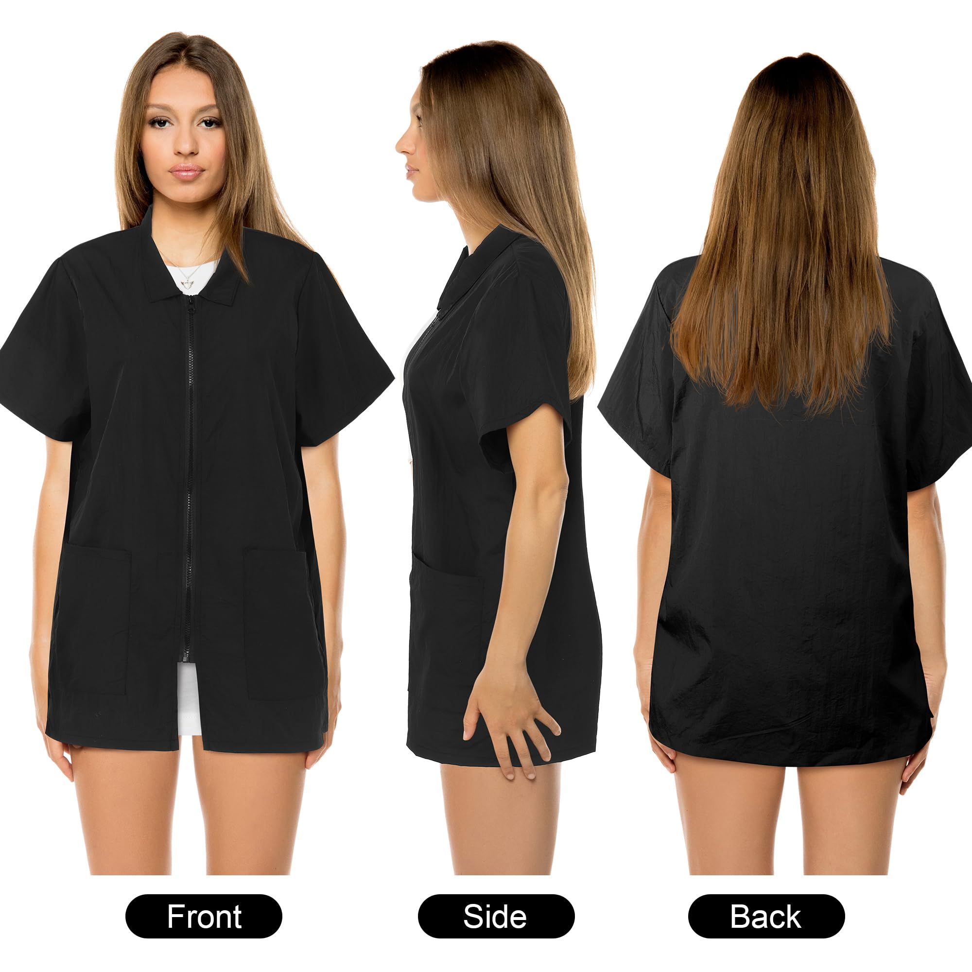 MCEAST 2 Pack Black Pet Groomer Uniforms with Full Zipper Water Resistant and Anti-Static Pet Smock Clothes for Women Men, X-Large