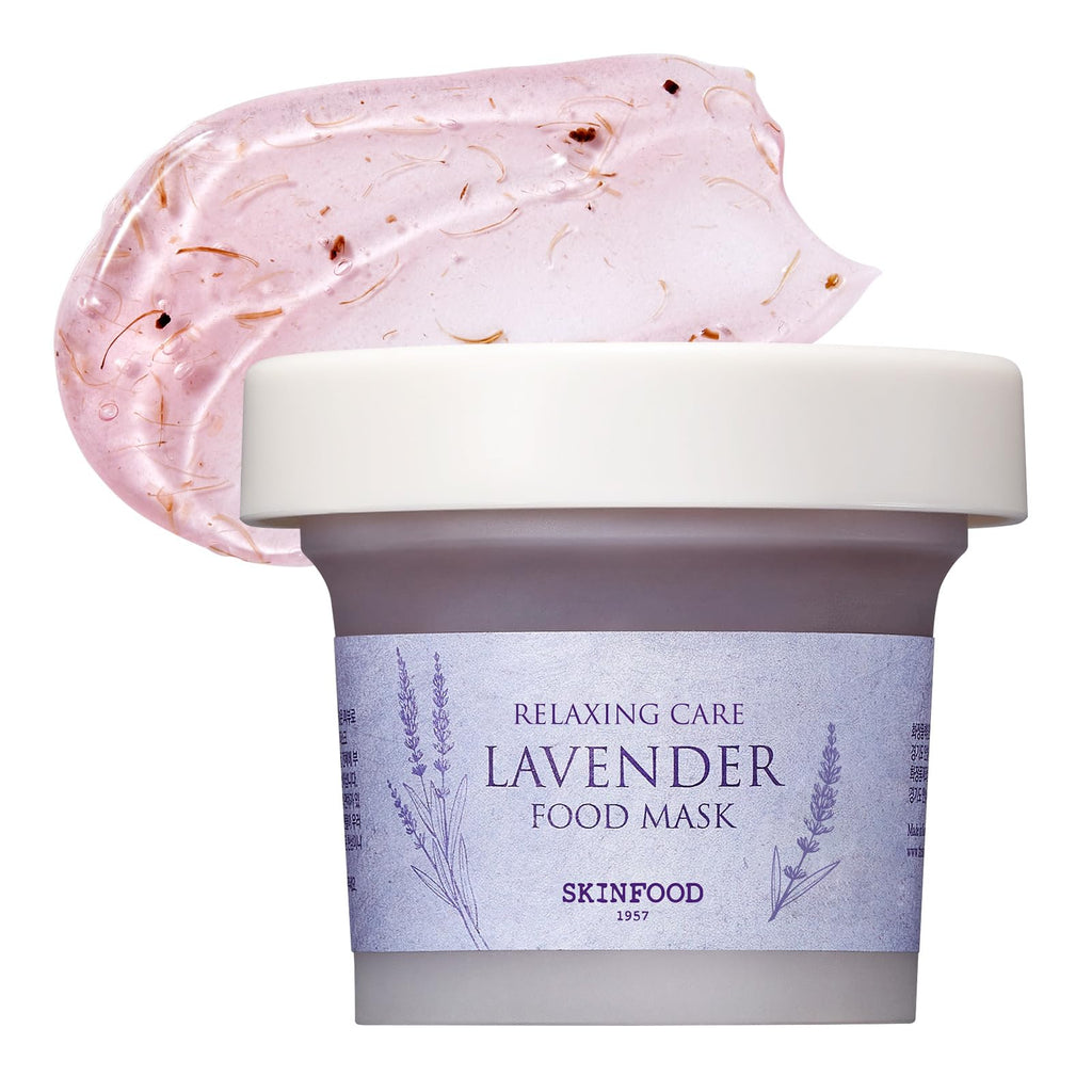 SKINFOOD Lavender Food Mask 120g (4.23 oz.) - Panthenol Contains Hydrating & Cooling Gel Wash-off Mask for Sensitive Skin, Natural Lavender Therapy, Shower-Proof Texture - Wash Off Exfoliating Mask
