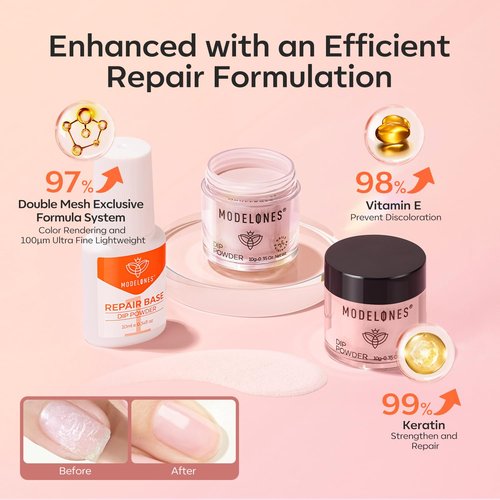Modelones Dip Powder Nail Kit, 4 Colors Nude Pink Glitter Dipping Starter Set with Liquid and Complete Accessories for French Nails Art Salon DIY at Home Manicure