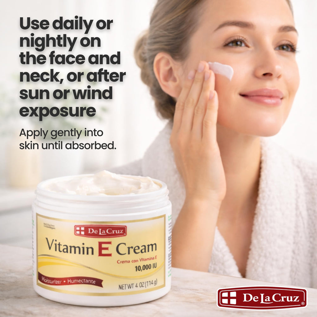 De La Cruz Vitamin E Cream Moisturizer for Face and Neck - Moisturizing Skin Care for All Skin Types - Made in USA, 4 oz (3 Pack)