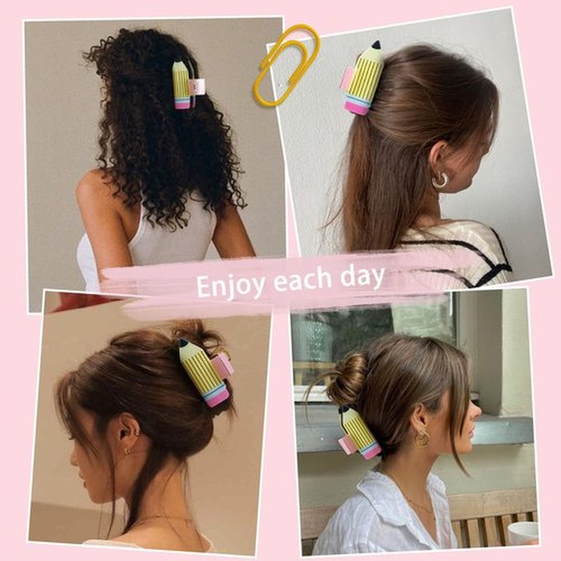 TEBIEKOY 4Pcs Pencil Hair Claw Clips - Funny Teacher Hair Clips Hair Jaw Barrettes for Women Cute Back to School Hair Accessories for Teachers Students Appreciation Gift,Style1