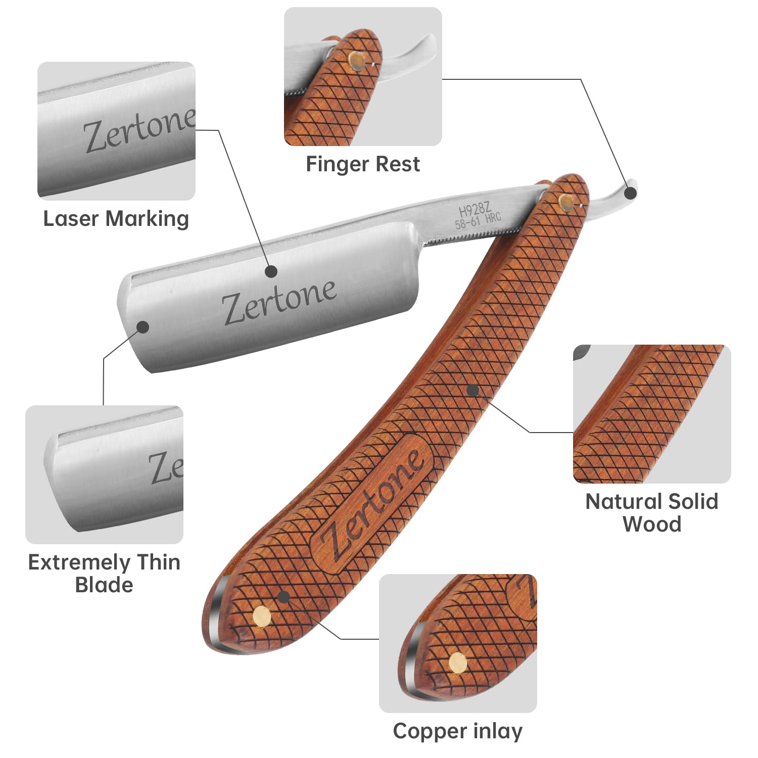 Vintage Straight Razors for Men - High Carbon Steel Blade, Genuine Wood Handle, Leather Sheath Included - Precision Shaving Tool for Men, Mens Straight Razor with Retro Design (Brown)