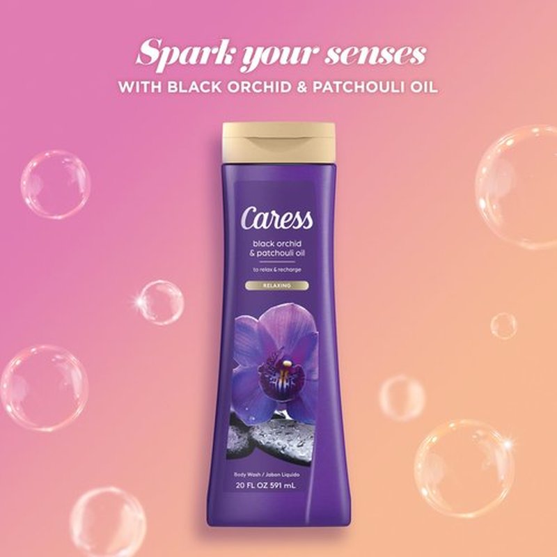 Caress Body Wash Black Orchid & Patchouli Oil To Relax and Recharge Relaxing, Fragrant Body Soap 20 fl oz, (Pack of 2)