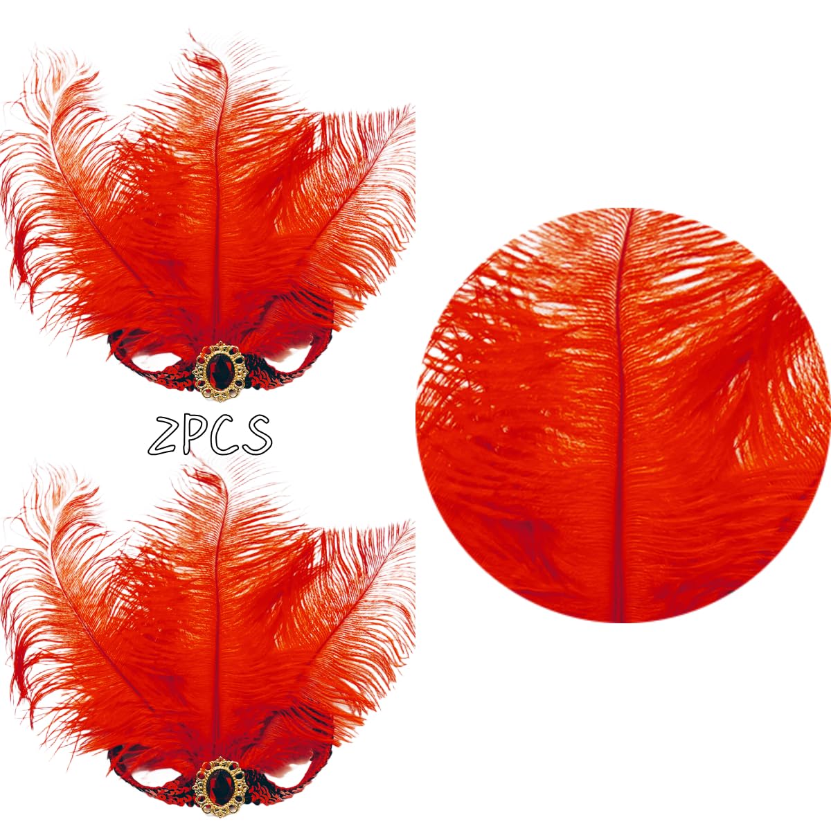 XKTEI 2pcs Sequins Feather Headpiece,1920s Flapper Headband,Mardi Gras Carnival Party Headwear Costume Accessory Women Headdress (Red-A)