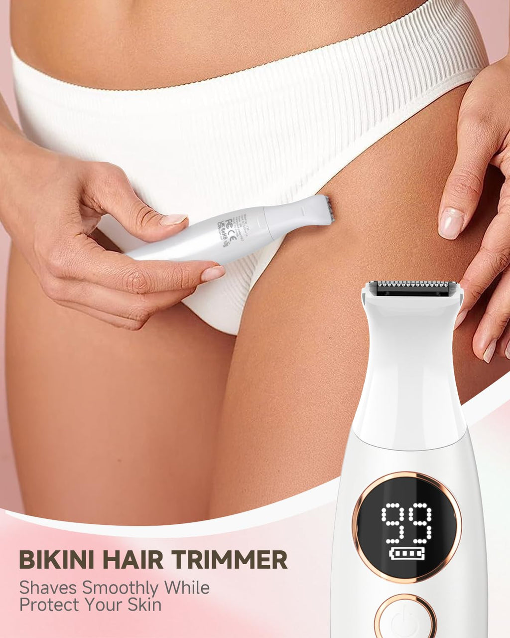 Bikini Trimmer for Women 5 in 1 Electric Razor, Rechargeable LED Display IPX7 Waterproof Hair Removal for Face, Leg, Armpit, Eyebrow, Pubic, Ideal Gift for Women