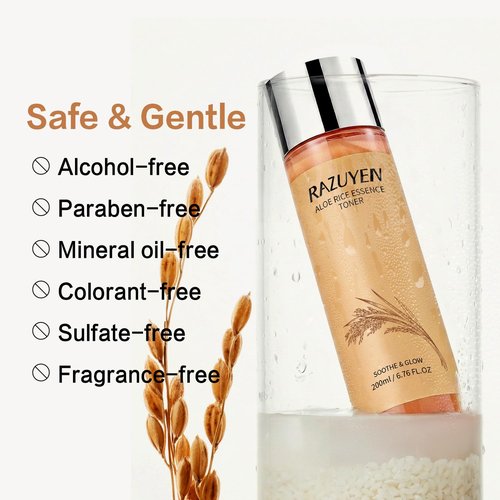RAZUYEN Rice Toner with Aloe Leaf Water, Niacinamide and Centella Asiatica, Milky Toner for Soothing and Glowing Skin, Vegan, Alcohol and Fragrance Free