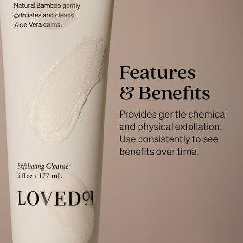 Loved01 Face & Body Exfoliating Cleanser, John Legend Skincare, Hydrating Exfoliant with Aloe, Improves Skin Texture & Tone, with Mandelic Acid & Bamboo Powder for Gentle Combined Exfoliation, 6 oz
