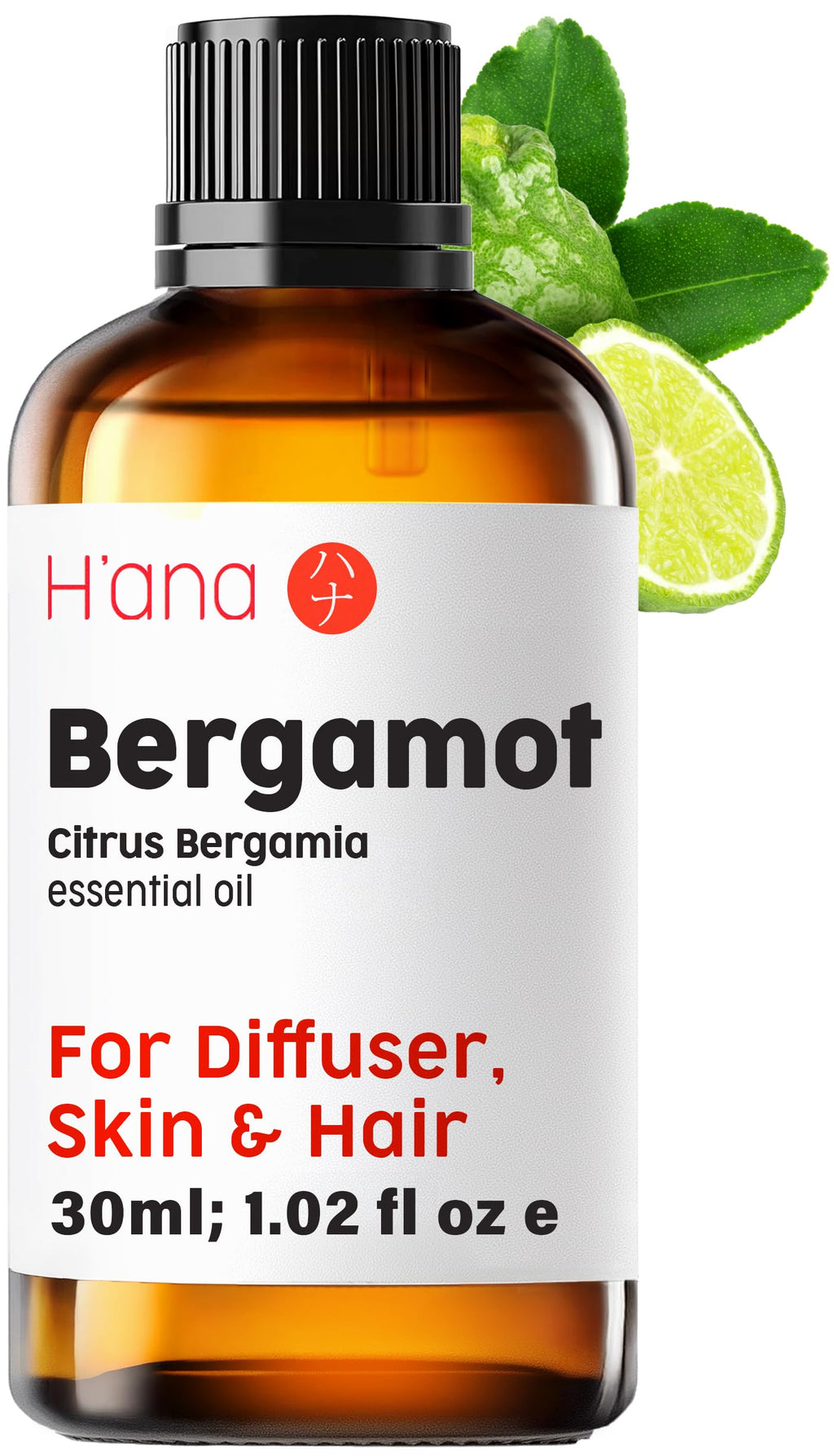 H'ana Bergamot Oil - 1.02 Fl Oz Bergamot Essential Oil for Hair, Skin, Diffuser, Aromatherapy & DIY