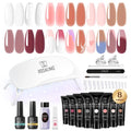 ROSALIND Poly Nail Gel Kit -8 Colors + White Brown Accessories Clear Nude Christmas Poly Nails Gel Starter Kit With Slip Solution Nude Pink Extensions Set with Mini UV Lamp