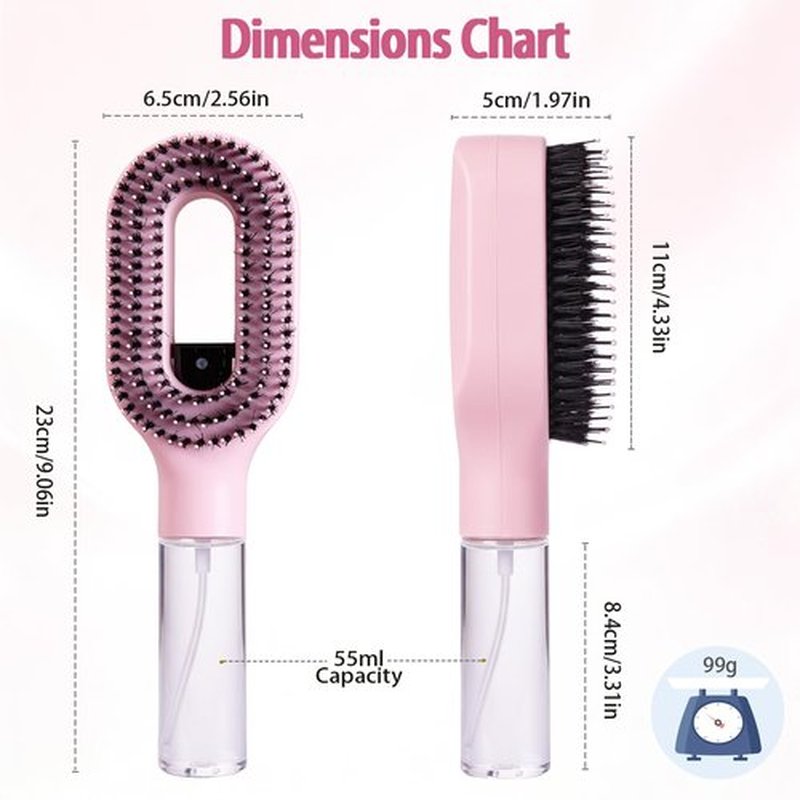 Hair Brush with Water Spray Mister - 2-in-1 Detangling Brush with Built-in Fine Mist, Portable Wet & Dry Styling Tool for Smooth, Frizz-Free Hair - Quick Refresh for Women & Girls On-The-Go(2pcs pink)