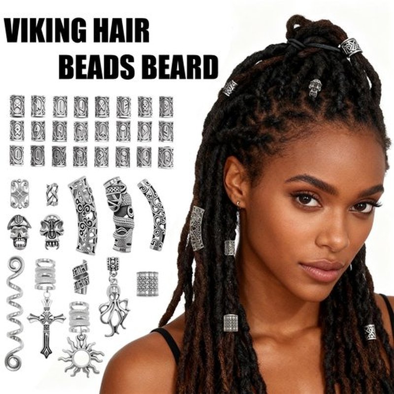 129 Pcs Viking Hair Jewelry Nordic Runes Tube Beads