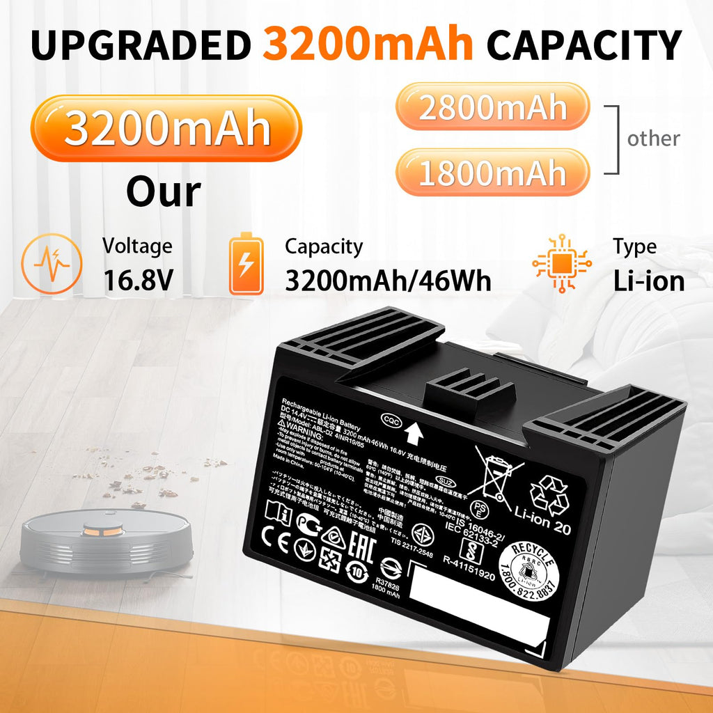 JTRGPEH 3200mAh ABL-D2 Replacement Battery for Roomba j7 j7+ i7 i7+ i8 i8+ i3 i3+ e5 e6 i4 i4+ i5 i5+ i6 i6+ j5 j5+ 0300 Series, Extended Runtime Battery Compatible with ABL-D2 ABL-D2A ABL-D1 46.08Wh