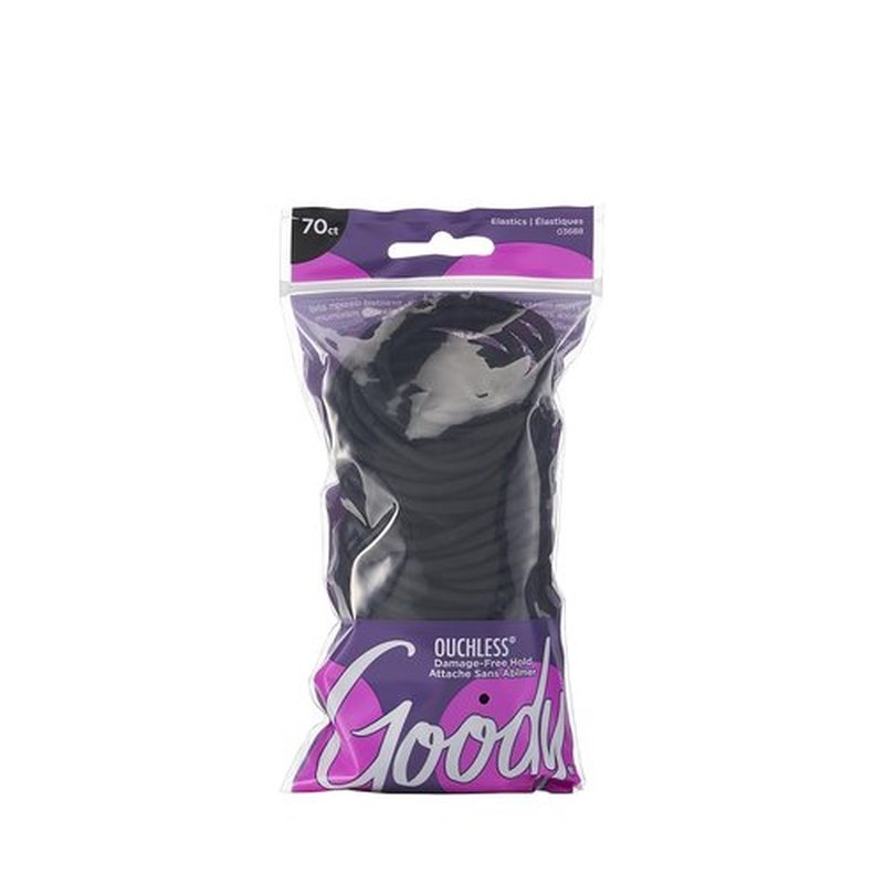 Goody Ouchless Hair Bands - No-Metal, Gentle Hold, Black - 70 Count Pack