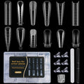 FSpronail Dual Nail Forms Kit 288Pcs Polygel Nail Tips 12 Styles Poly Gel Nail Forms Reusable Stiletto Coffin French Acrylic Nail Extension Molds with Accessories - for Beginners