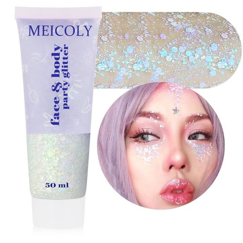 MEICOLY Chameleon Iridescent White Body Glitter,Holographic Face Glitter Paint Ice Themed Aerial Performance,Self-Adhesive Color Changing Mermaid Face Glitter,Opal Glitter for Hair,Festival Party