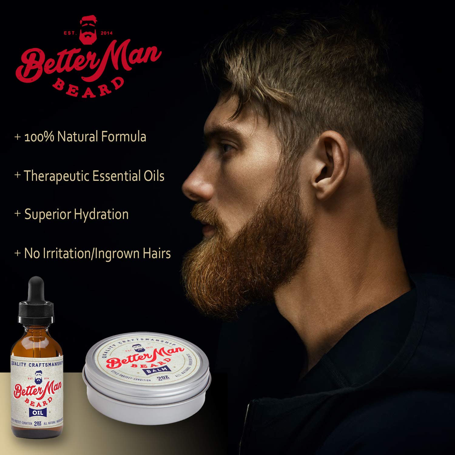 Better MAN Beard Original Kit - 3-Piece Beard Grooming Kit with Moisturizing Balm, Conditioning Oil & Sandalwood Comb - KIT-ORG