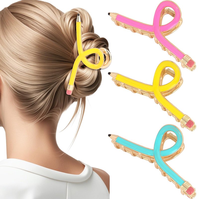 YARIEW Pencil Hair Claw Clips for Women Thick Hair Funny Back to School Hair Clips for Thin Hair Jaw Barrettes Cute Teacher Hair Accessories Teacher Appreciation Gift Party Costume Christmas