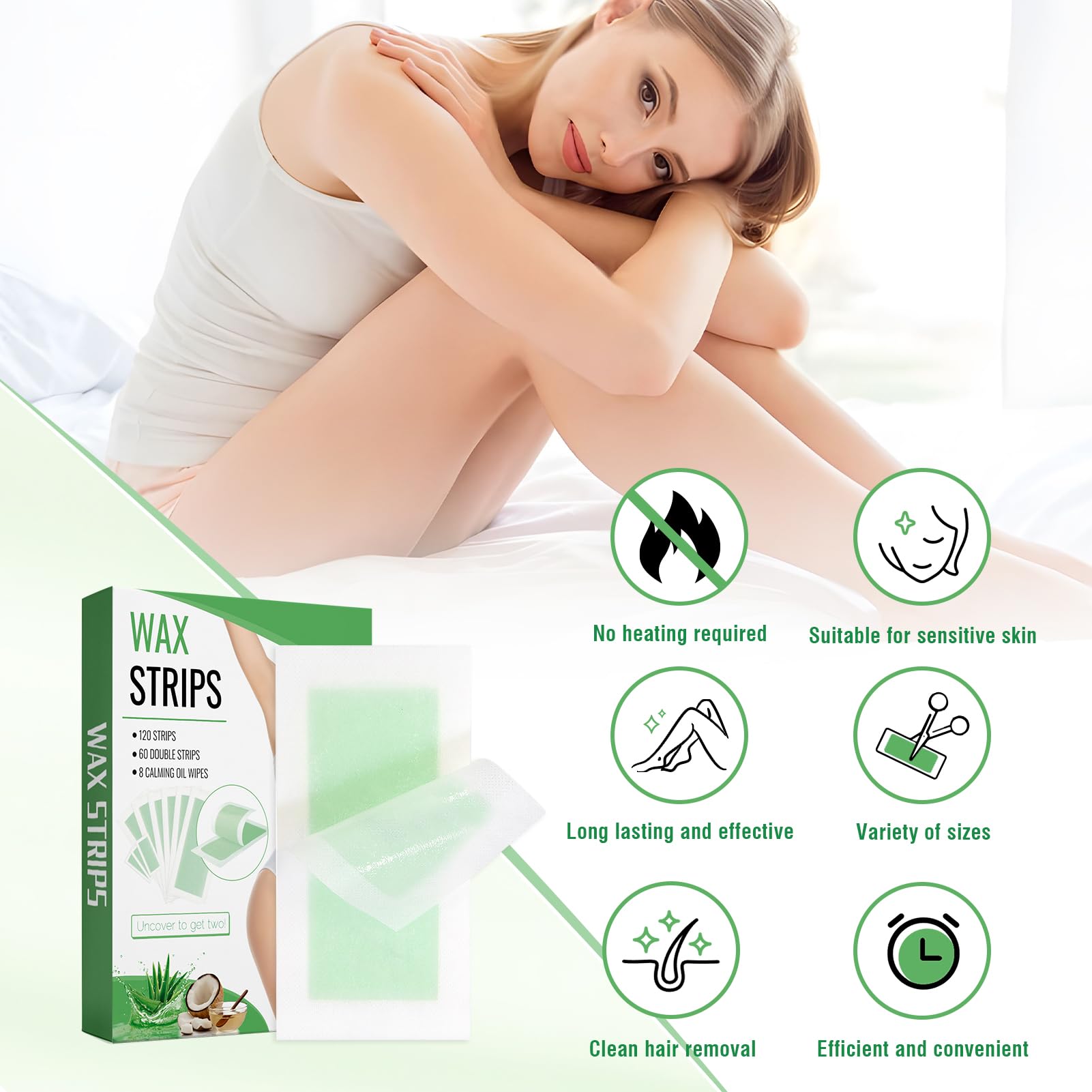 Wax Strips for Hair Removal Ready to Use At Home Kit Bikini Waxing Strips with Large and Small Strip Body Bikini Legs Underarm Women Full Face 120 Count 2 Sizeswith 8 Oil Wipes Hair Removal Wax Strip