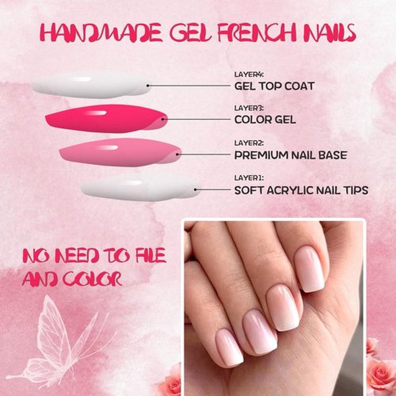 AddFavor 120pcs Ombre Press on Nails Short Square - Pink White Gradient Fake Nails Press ons Square Stick on Nails for Women