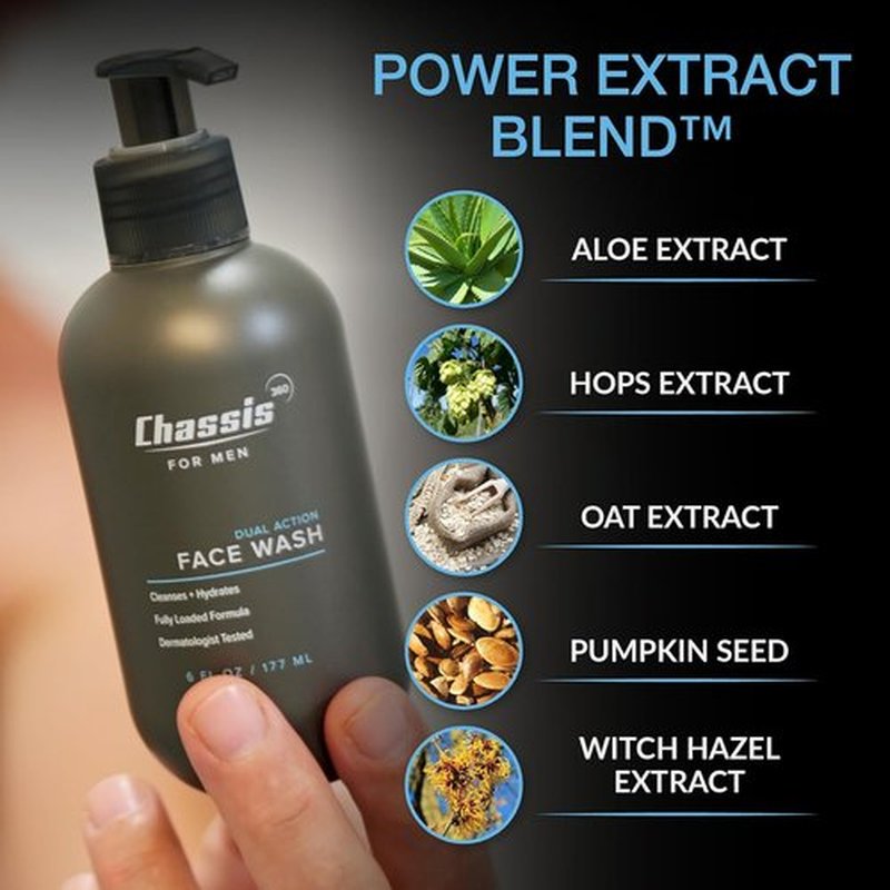 Chassis 360 Face Wash - Hydrating & Oil Control for Men with Niacinamide & Vitamin C | 6 Fl Oz, Unscented