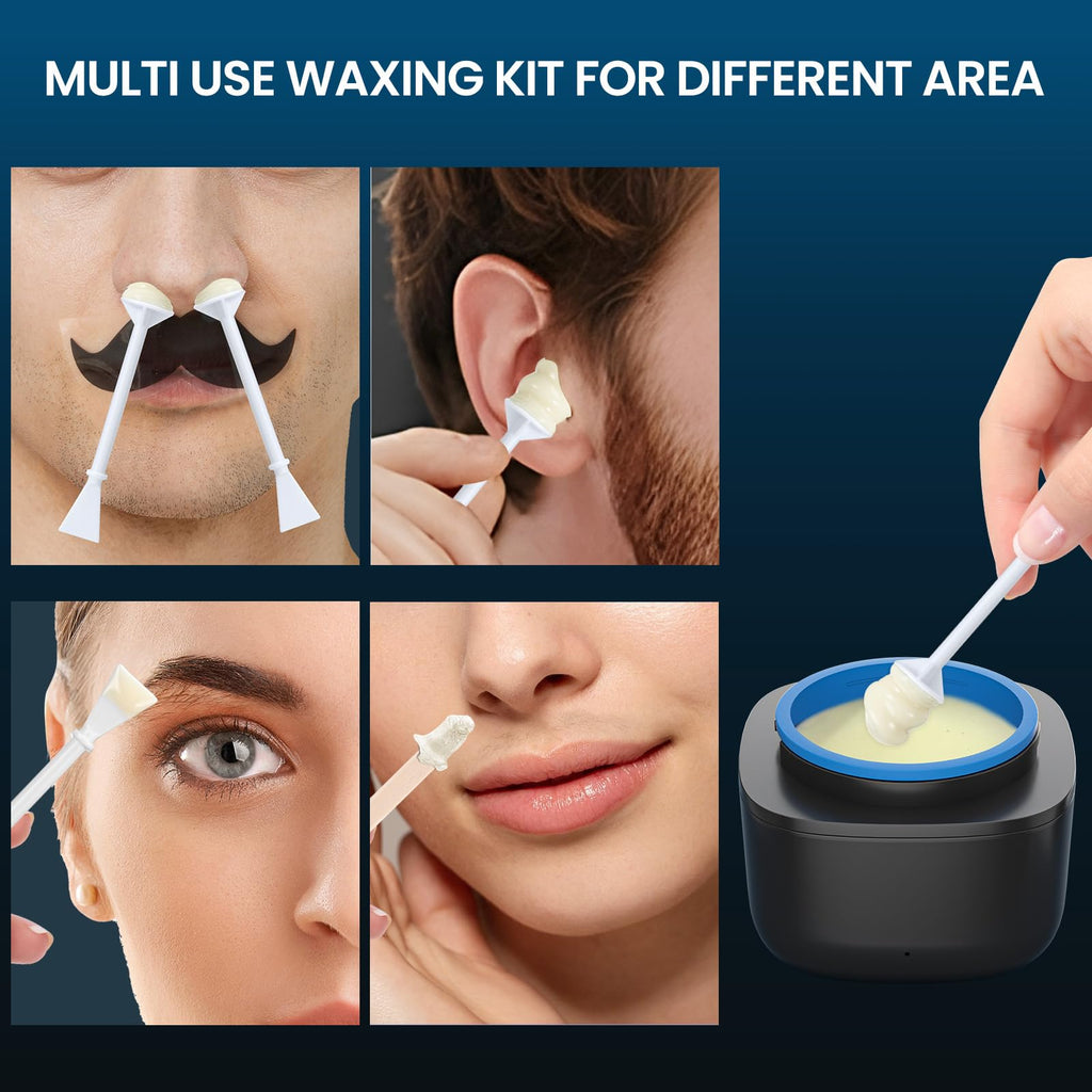 Nose Wax Kit Men, Nose and Ear Hair Waxing Kit with 100g Wax, 40 Applicators, Ear Hair Removal Kit, 20 Uses, USB Fast Heat, Smart Constant Temp, Upgraded Size, Multi-Accessories, Blue