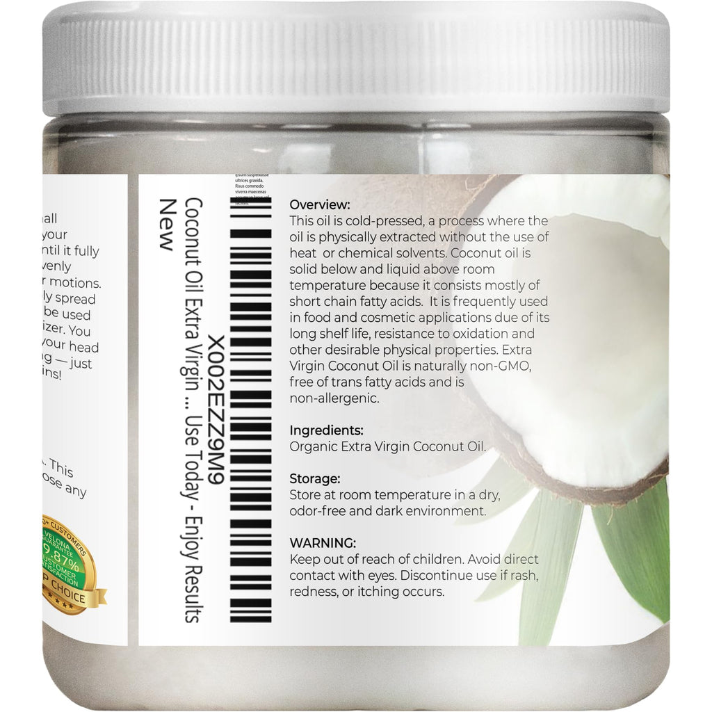 Velona USDA Certified Organic Coconut Oil Extra Virgin - 8 fl oz | Food and Cosmetic Grade | in jar | Extra Virgin, Cold Pressed